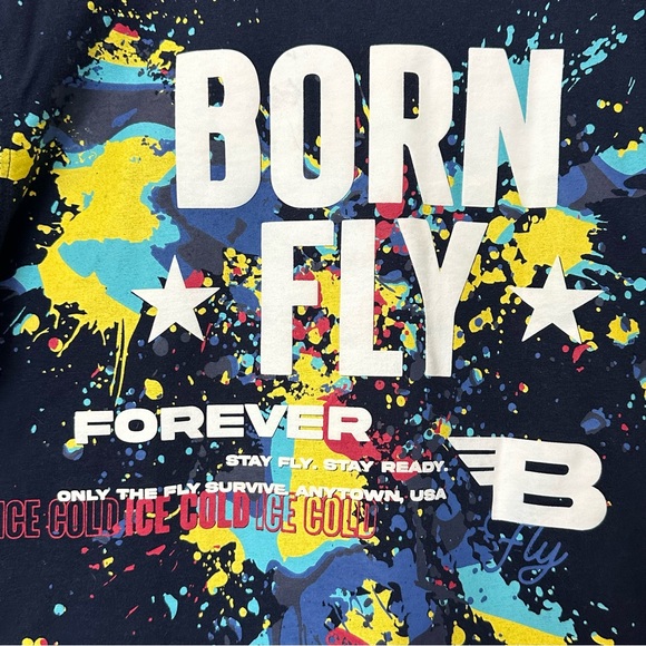 BORN FLY forever Men's Graphic T-Shirt Navy Blue Short Sleeve M - Picture 3 of 8